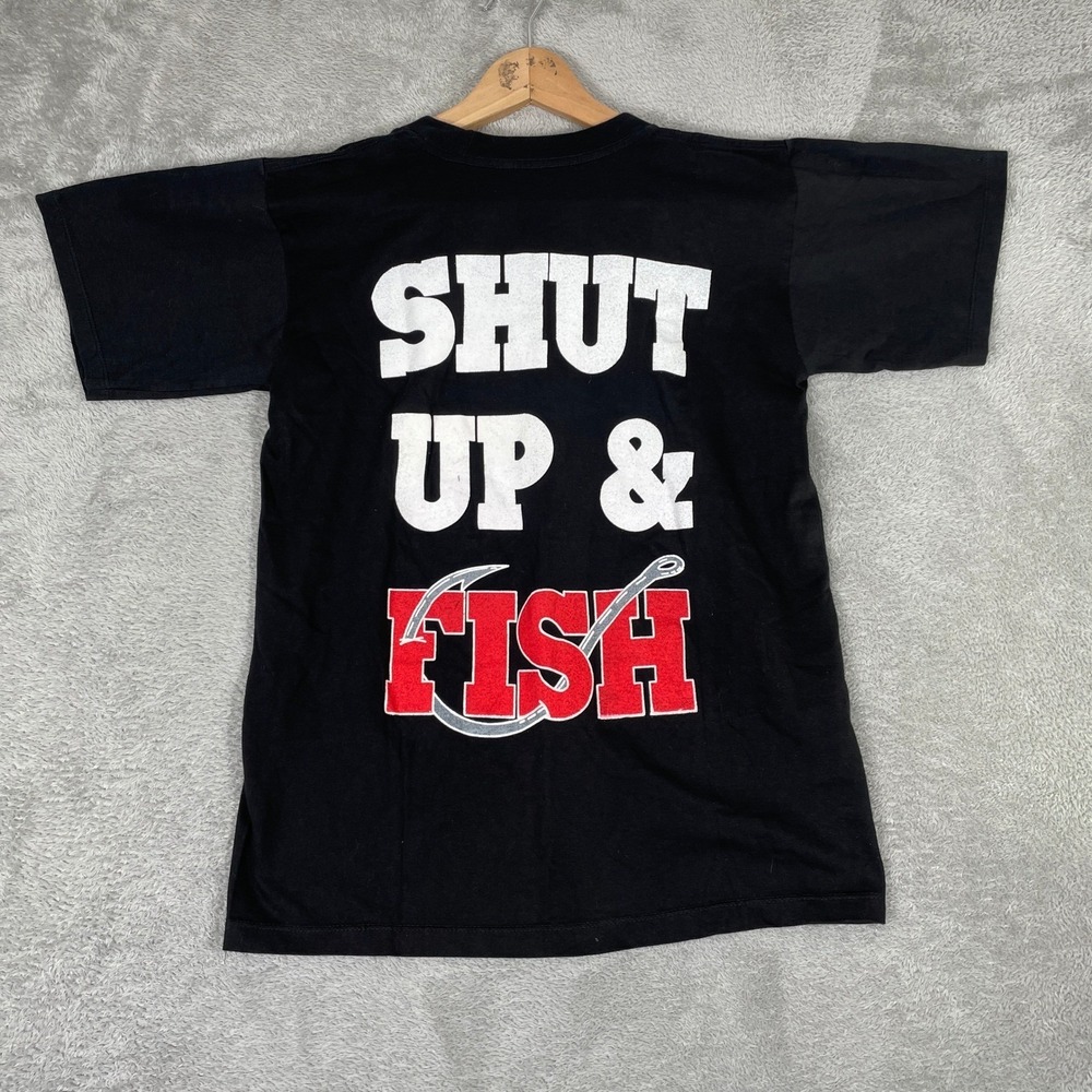 Caribbean Shut Up and Fish Shirt Mens Medium Black Playa Del Carmen Graphic Tee